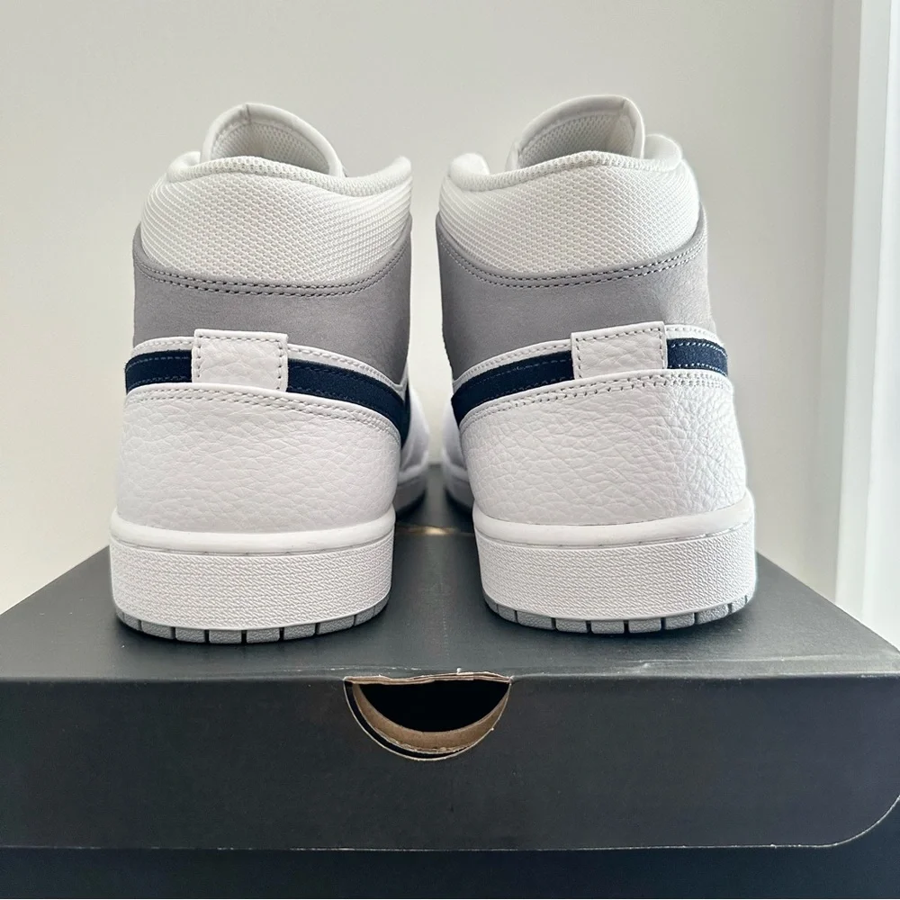 NIB Air Jordan 1 Men’s Mid Paris White Midnight Navy Sneakers Shoes Size 14